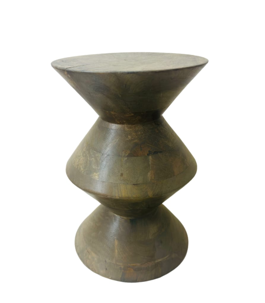 Round mango wood hard side table or stool 45cm height view 2