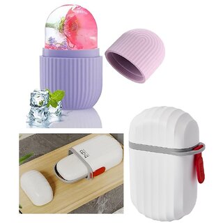Combo of Ice Roller for face women skin glowing Puffiness Skin Travel Soap Case Waterproof Container Draining For Camping Leakproof 1