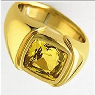 certified yellow sapphire ring natural pukhraj gemstone gold plated finger ring view 2