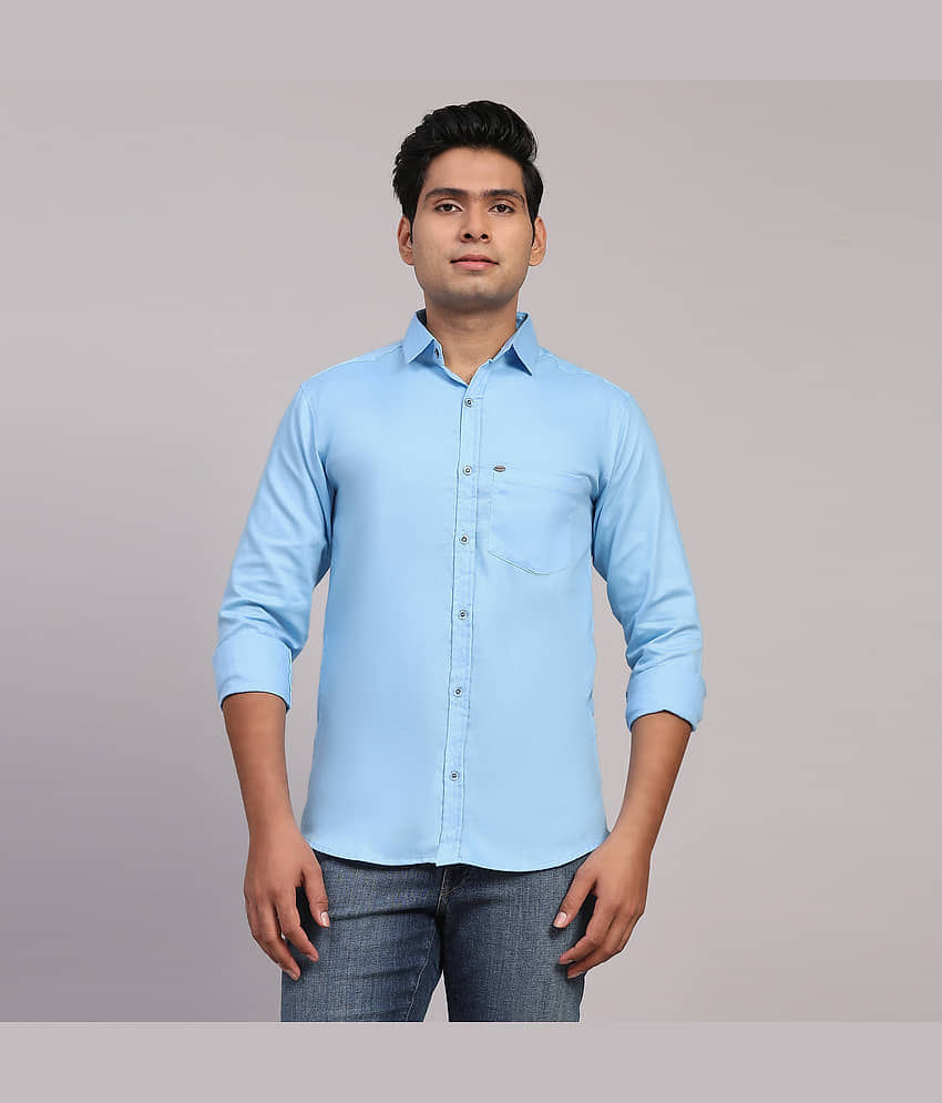 NOWT Cotton Blend Regular Fit Solids Full Sleeves Men's Casual Shirt - Light Blue ( Pack of 1 )