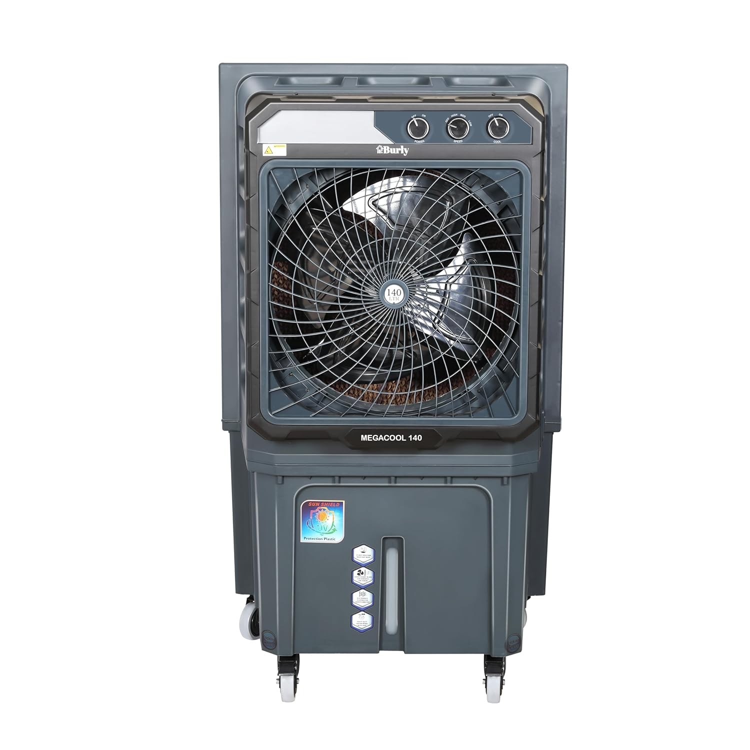 BHABURLY Megacool 140 LTR Heavy Duty Desert Air Cooler for Indoor/Outdoor 6100 CMH Antibacterial High Density Honeycomb Auto Refill - Gray