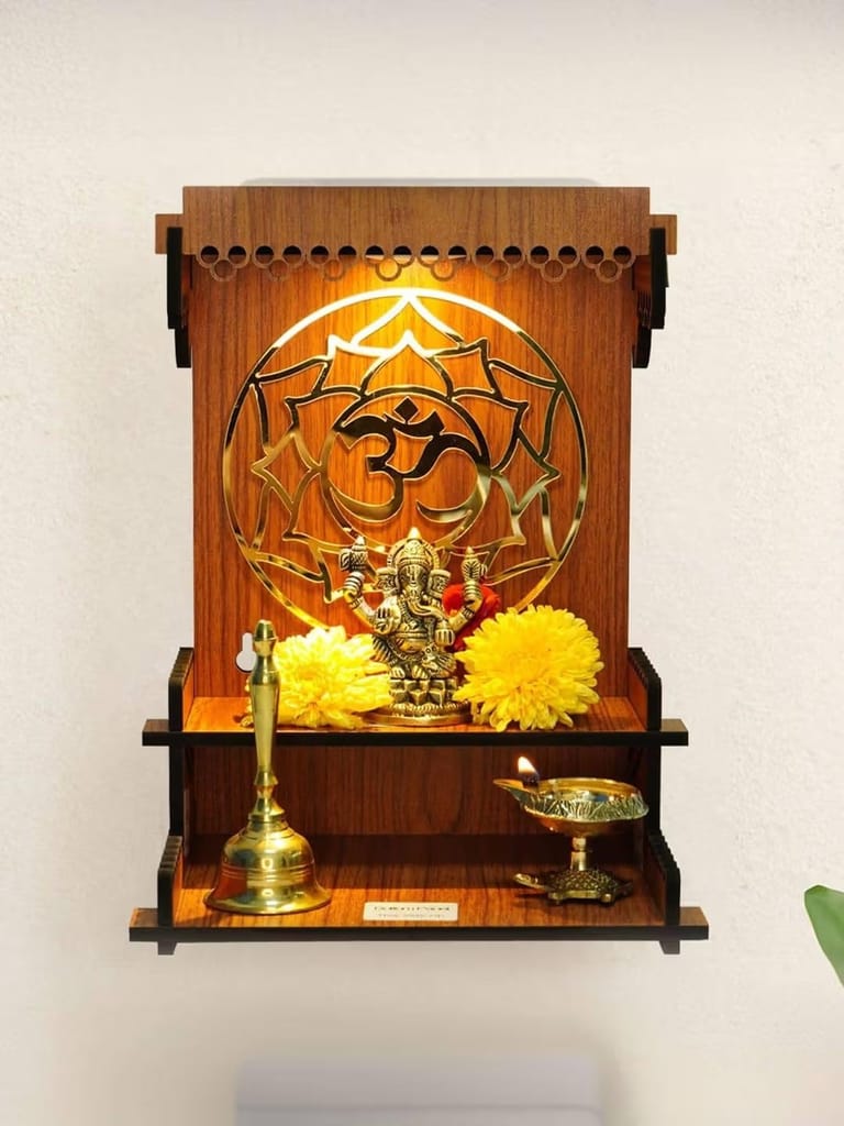 Maa Kripa Art And Craft - Wooden Pooja Mandir for Home | Wall Mounted Wooden God Temple with LED | Solid Wood Home Temple (Height: 27, DIY(Do-It-Yourself)) view 2