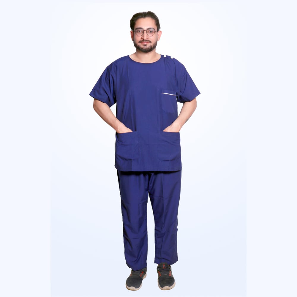 Unisex Blue Scrubs Set - Round Neck Shoulder Open | Set Of Top & Bottom | Sizes(S-XXL) view 2
