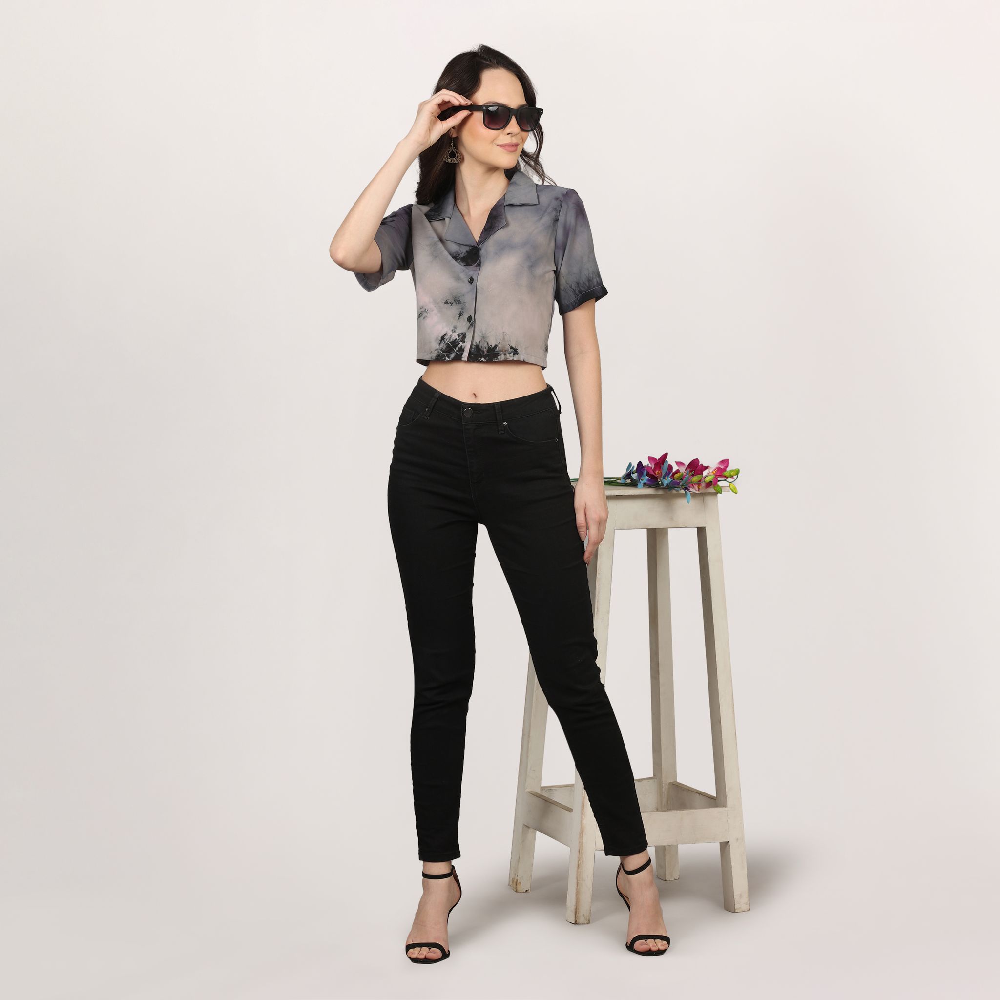 Women Stylish Tie & Dye Crop Shirt view 2