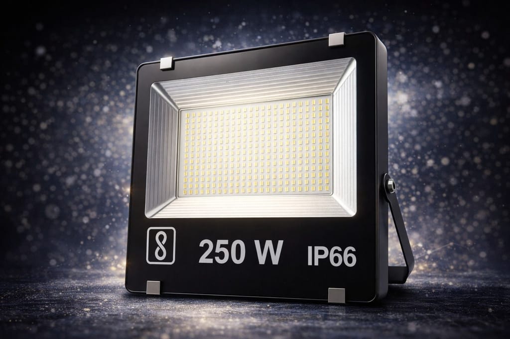SPARKWORLD 250W IP66 Waterproof LED Flood Light 6500K Cool White, 25 000 lm Outdoor Security Lamp (Pack of 1) | Size: 30mm | Colour: 250 Watt