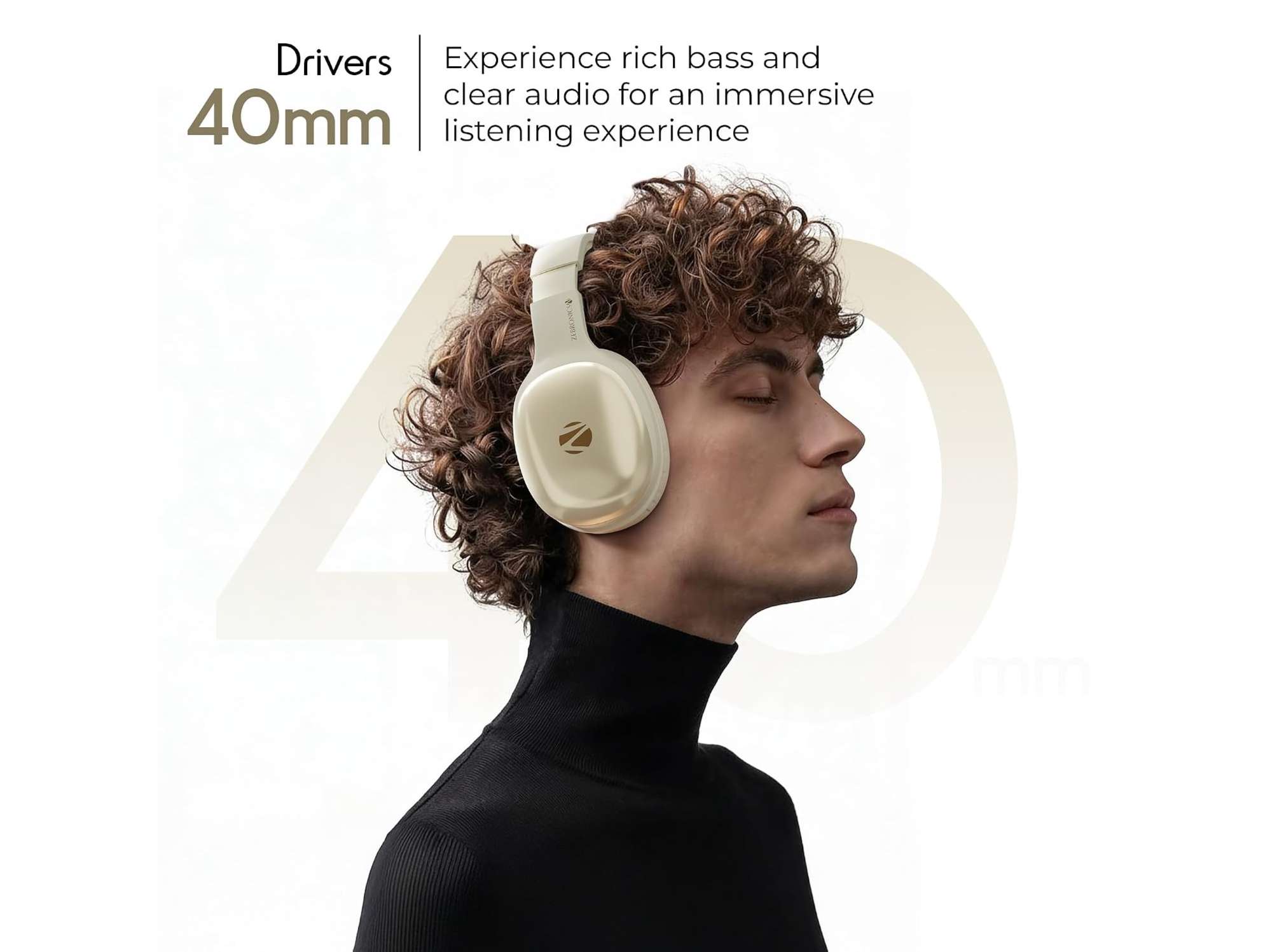 Zebronics Thunder Pro Wireless Headphones - Beige view 2