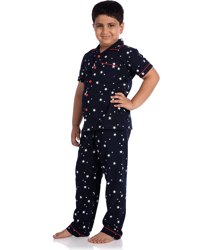 Nite Flite Pack of 1 Boys 100% Cotton Nightsuit Set ( Navy Blue ) view 2