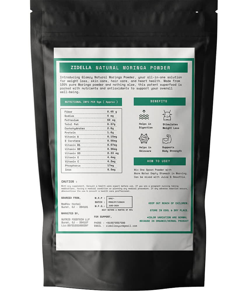 Zidella Moringa Powder for Skin | Hair | Weight loss - Drumstick Leaves Powder - 100gm) view 2