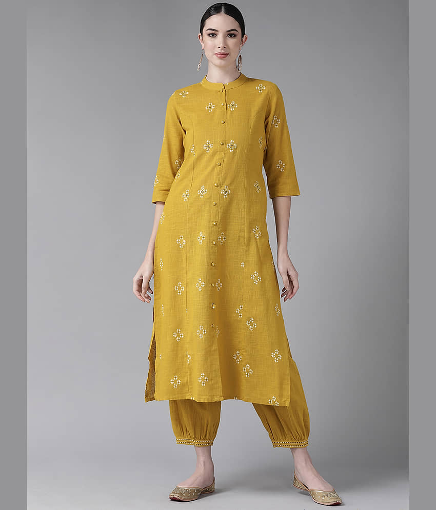 Ishin - Yellow A-line Cotton Women's Stitched Salwar Suit ( Pack of 1 )