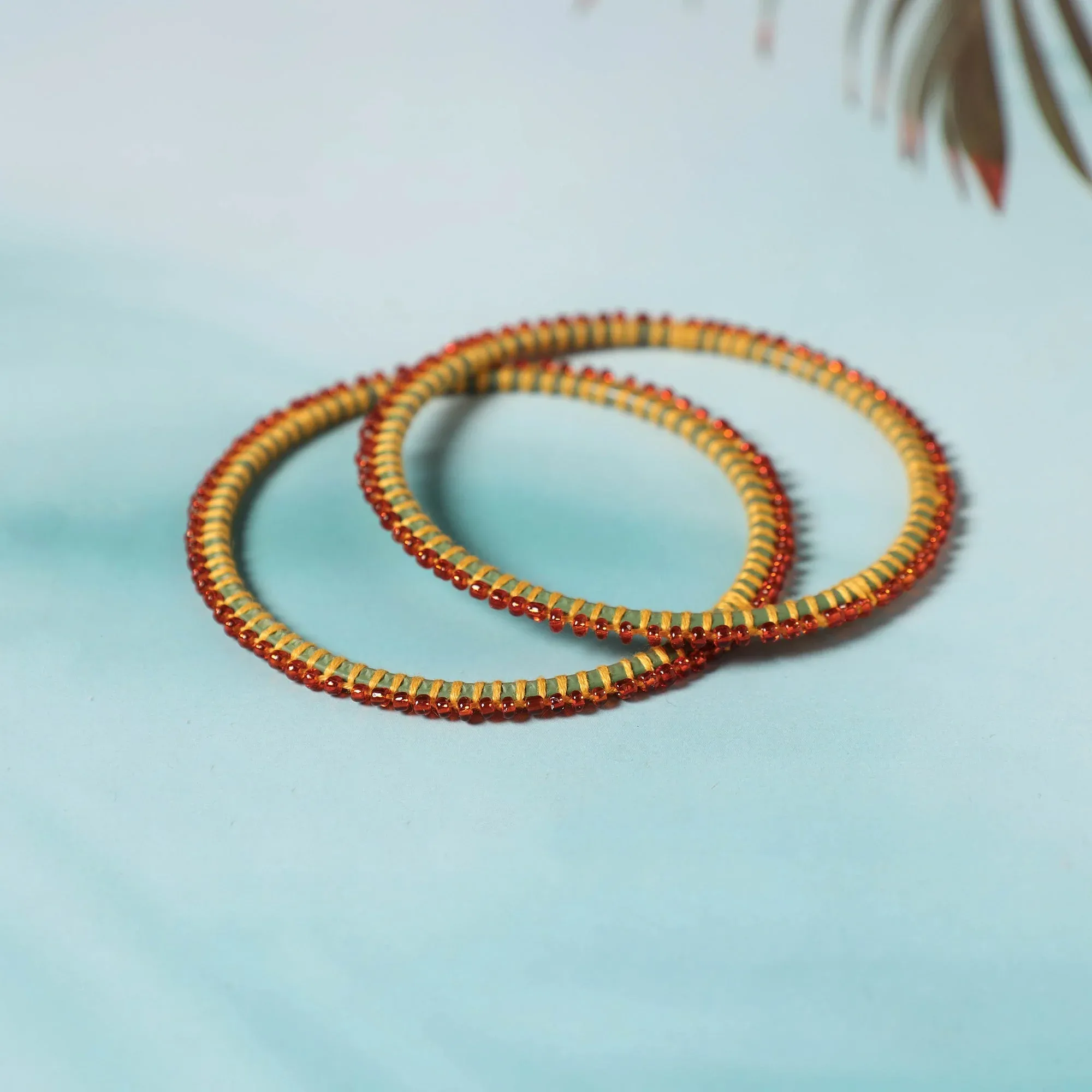 Red - Hand Embroidered Beadwork Bangle (Set of 2) view 2