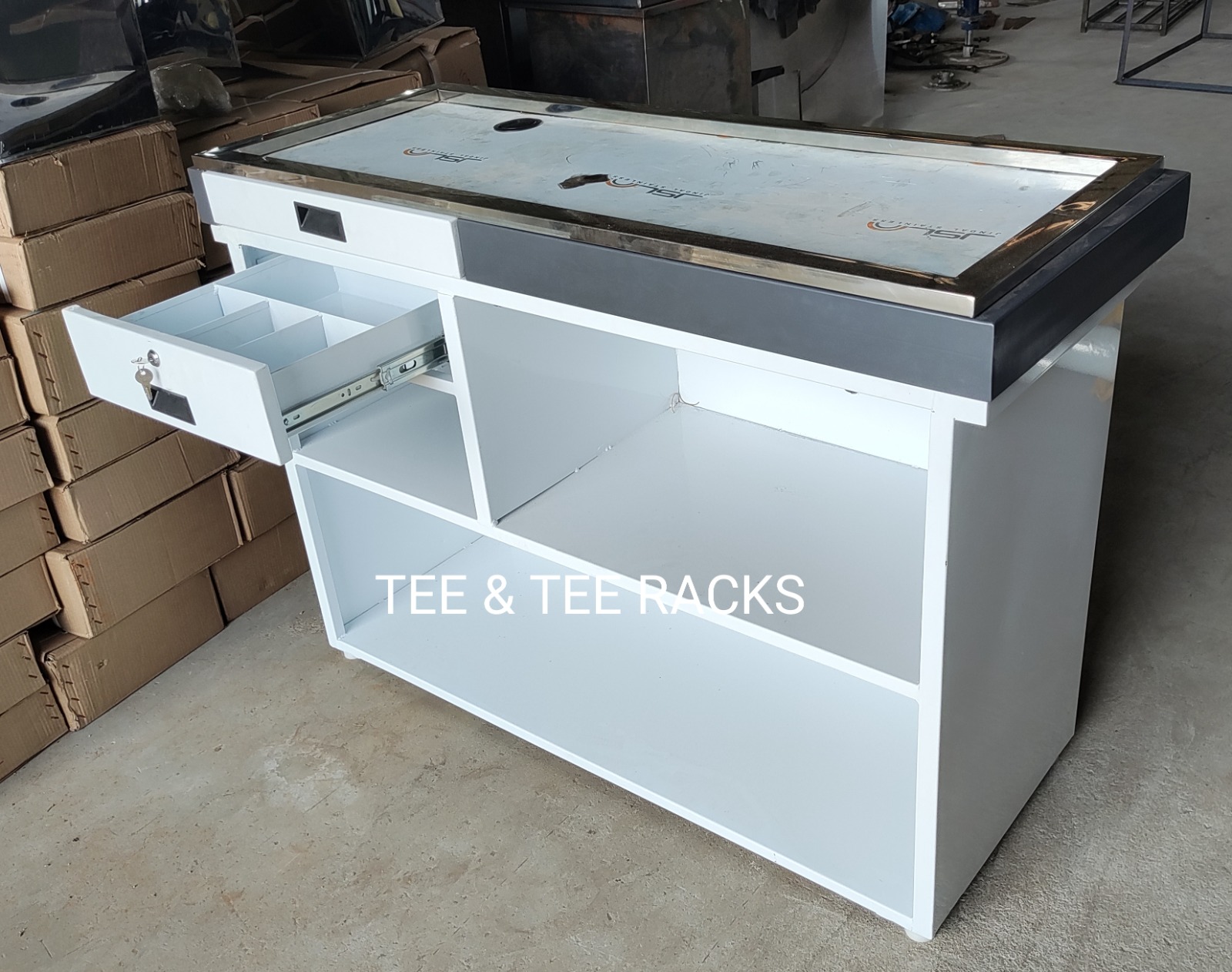 Billing Table with Cash Drawer and Keyboard Tray view 2