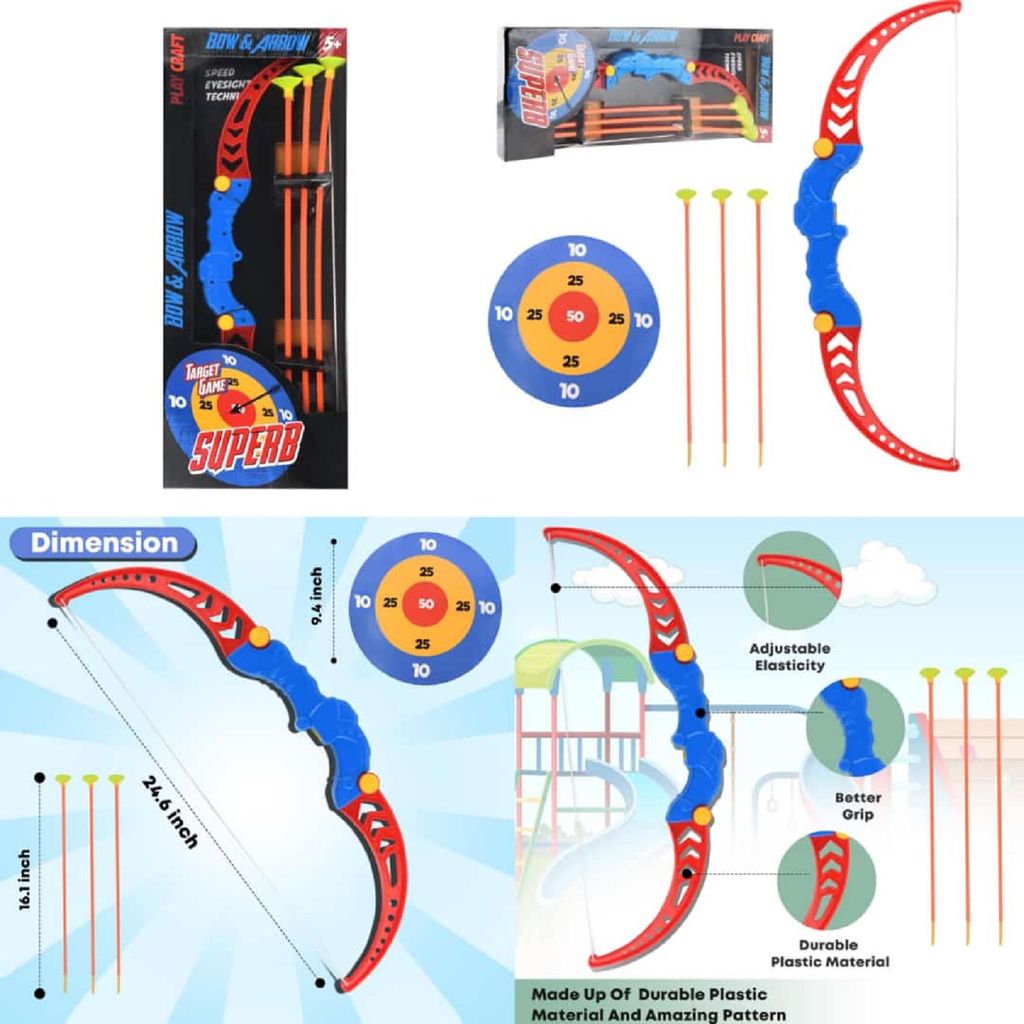 KTRS Enterprise Bow and Arrow, Archery Set for Kids with Abs Plastic, 3 Suction Cup Arrows, Target Board, Easy to Use, Toys for Boys view 2