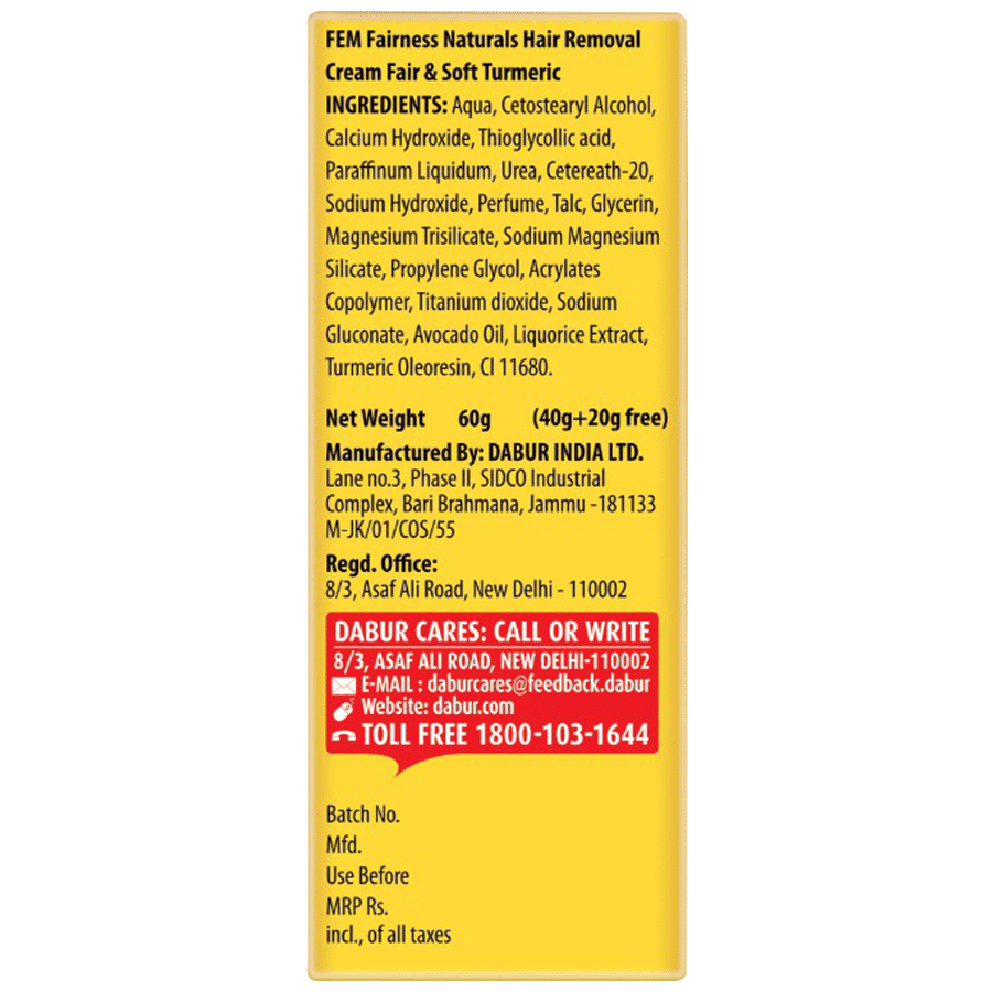 Fem Fairness Naturals Hair Removal Cream Fair & Soft - Turmeric, Oily Skin, 40 gm view 2