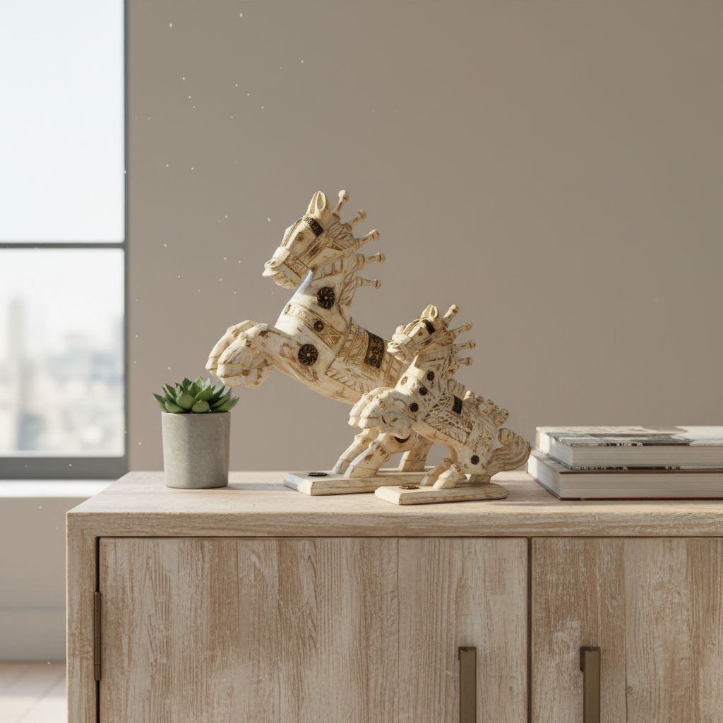 Wooden Carved Horse Pairs Statue, Distressed Horses Scalpture Pairs view 2