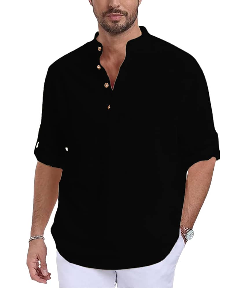 UNI VIBE Black Cotton Men's Shirt Style Kurta ( Pack of 1 )