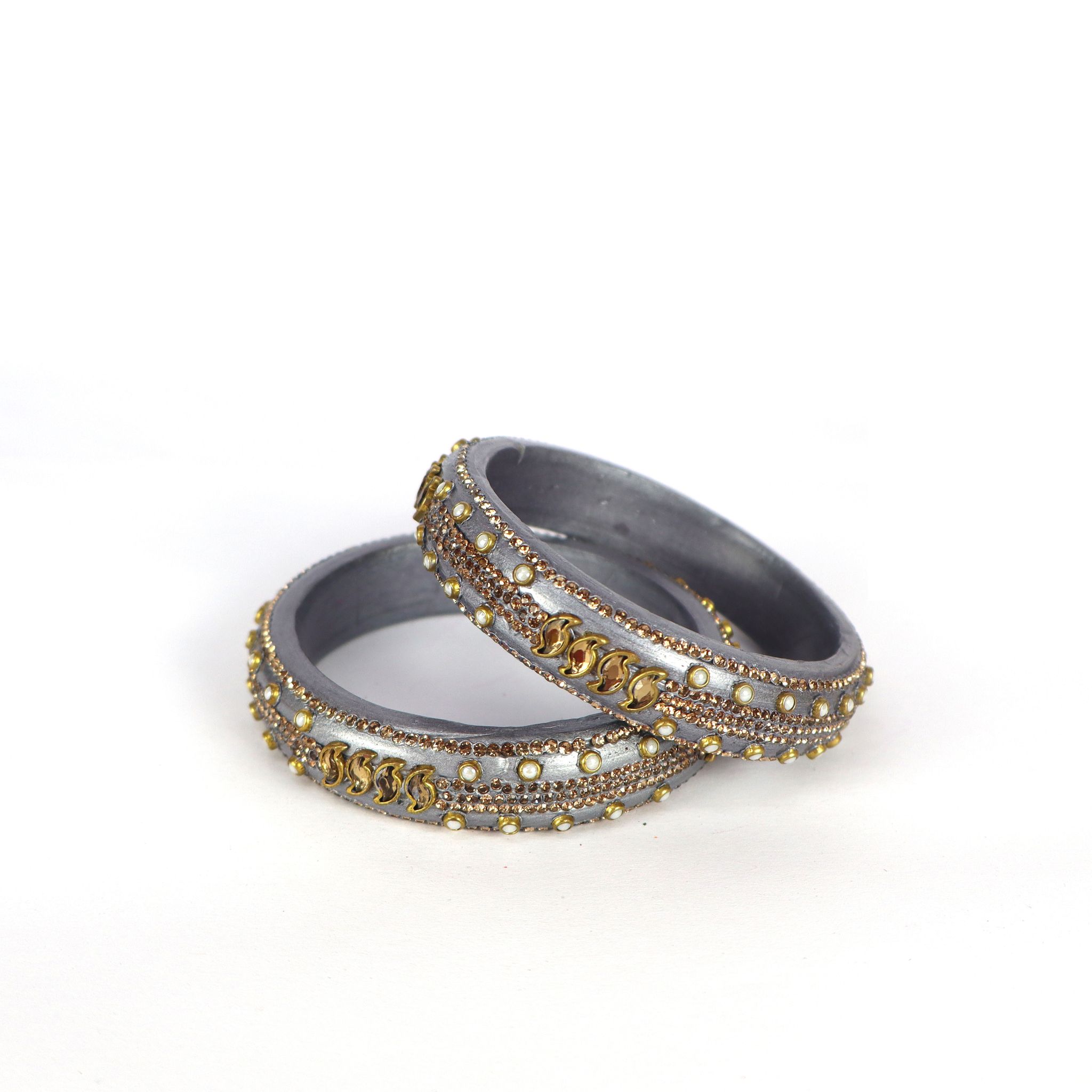 FHS jaipuri Design Beautiful Lac Bangles - Gray (piece 2) view 2