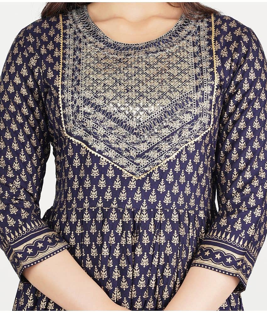 Jaipuri Collection - Blue Rayon Women's Flared Kurti ( Pack of 1 ) view 2