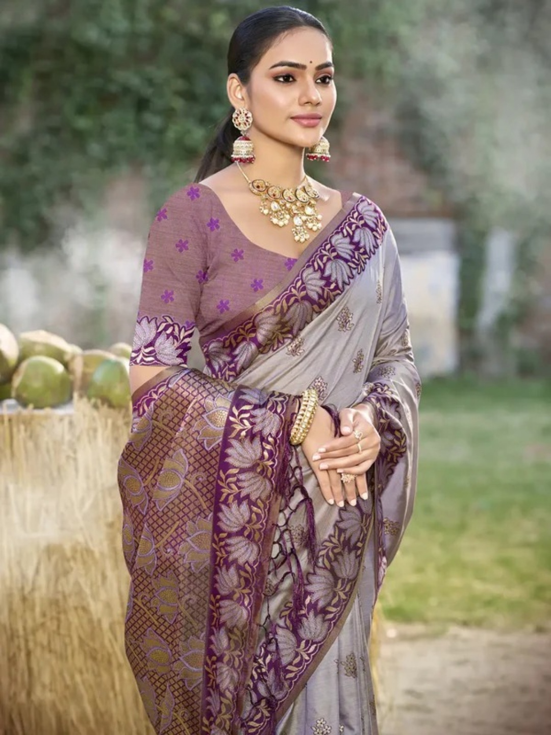 Gray Silk Saree view 2