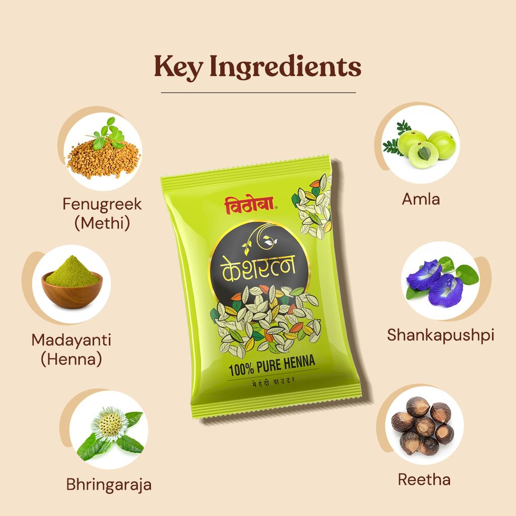 Vithoba Keshratna 100% Pure Natural Henna Mehendi Hair Color Powder 50g | Herbal Hair Colour for Men & Women | Full Coverage Of Gray Hair | 100% Organic & Chemical Free - Pack of 10 view 2