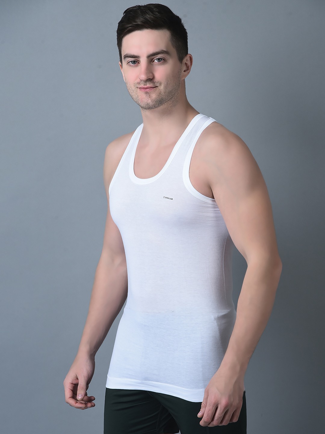 Men's White Pack of 3 Solid Combed Cotton Shrinkless Vest view 2