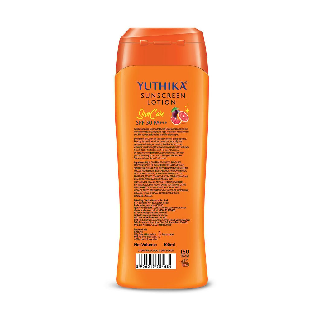 Yuthika Sunscreen Lotion SPF 30 PA+++ with UVA & UVB Protection, Sun Cream for All Skin Types - 100ml Pack of 2 view 2