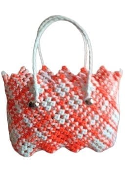 Handmade orange and white crochet bag view 2