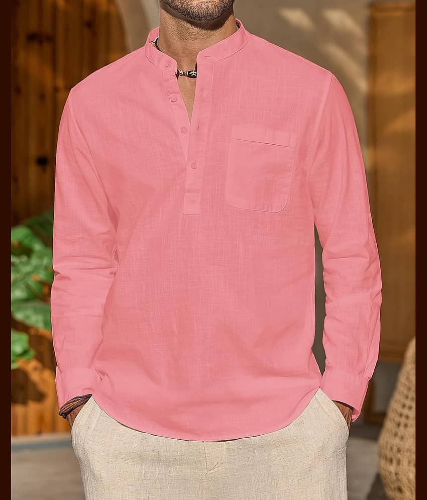 TrendiVastra Cream Cotton Blend Men's Shirt Style Kurta ( Pack of 1 ) view 2