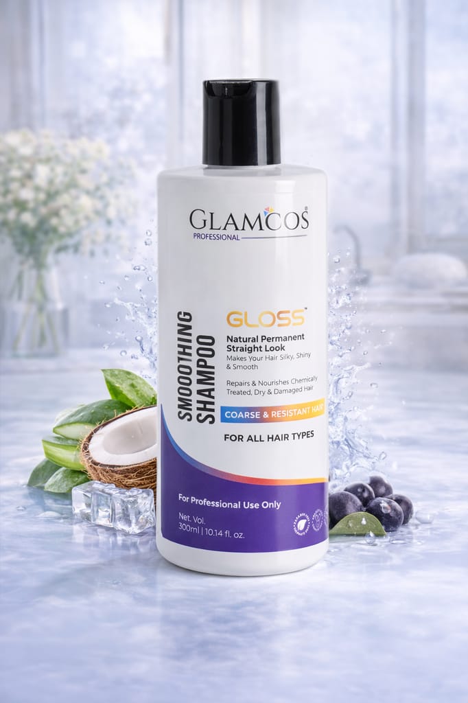 Glamcos Professional Gloss Smoothing Shampoo | Natural Permanent Straight Look | Smooth, Silky & Shiny Hair | Repairs Dry, Damaged & Chemically Treated Hair | For All Hair Types – 300ml view 2
