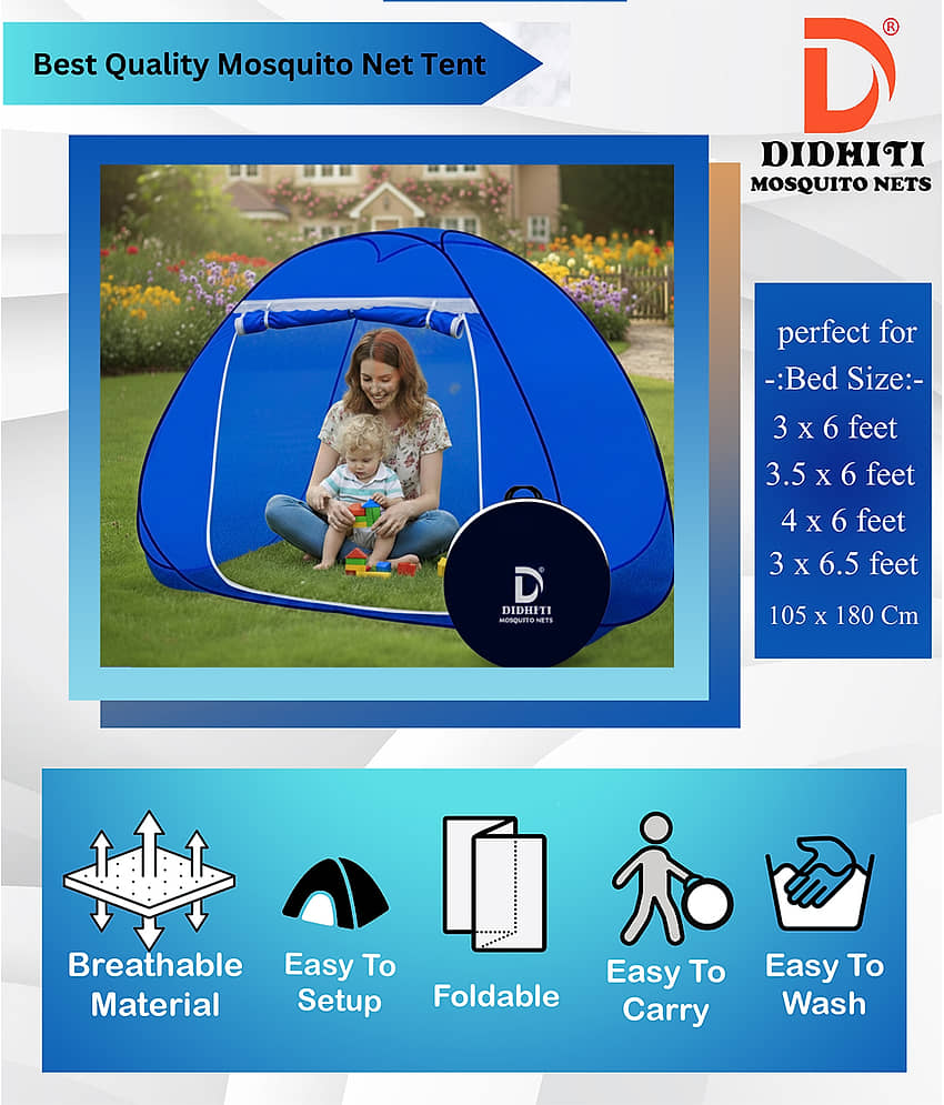 didhiti - Dark Blue Polycotton Foldable Mosquito Net ( Pack of 1 ) view 2