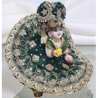 Dark Green Laddu Gopal Dress with Zari Work and Pagdi view 2