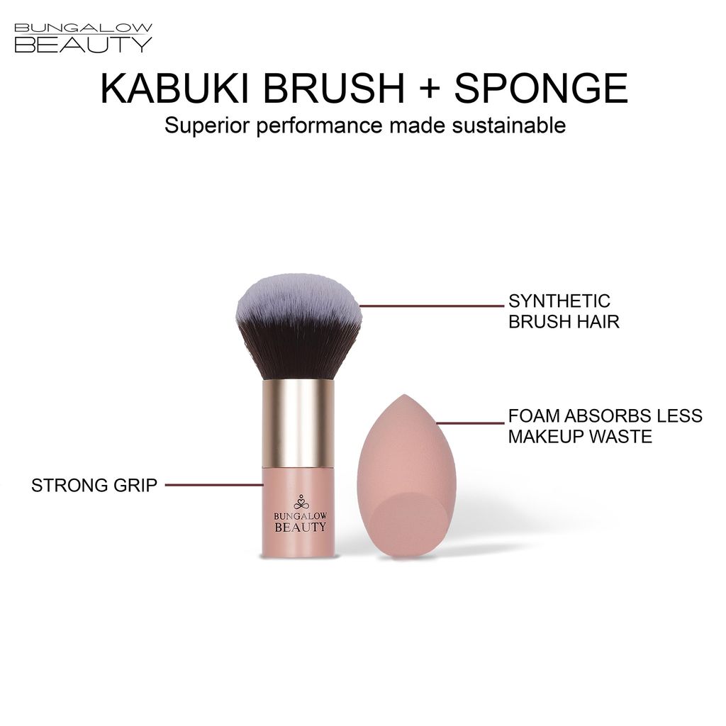 BUNGALOW BEAUTY Premium Kabuki Brush & Blender Set | All Face Makeup & Foundation Brush for Liquid, Cream and Powder Face Makeup | Wet or Dry Makeup view 2