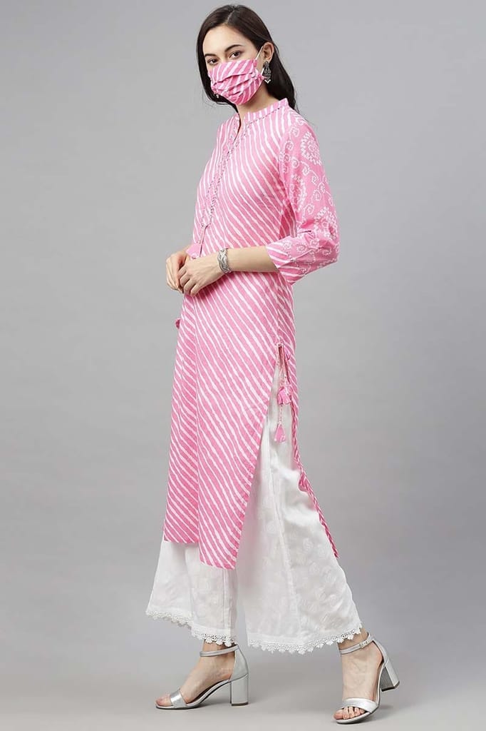 Women Pink Leheriya Printed Kurta VCK8186 view 2