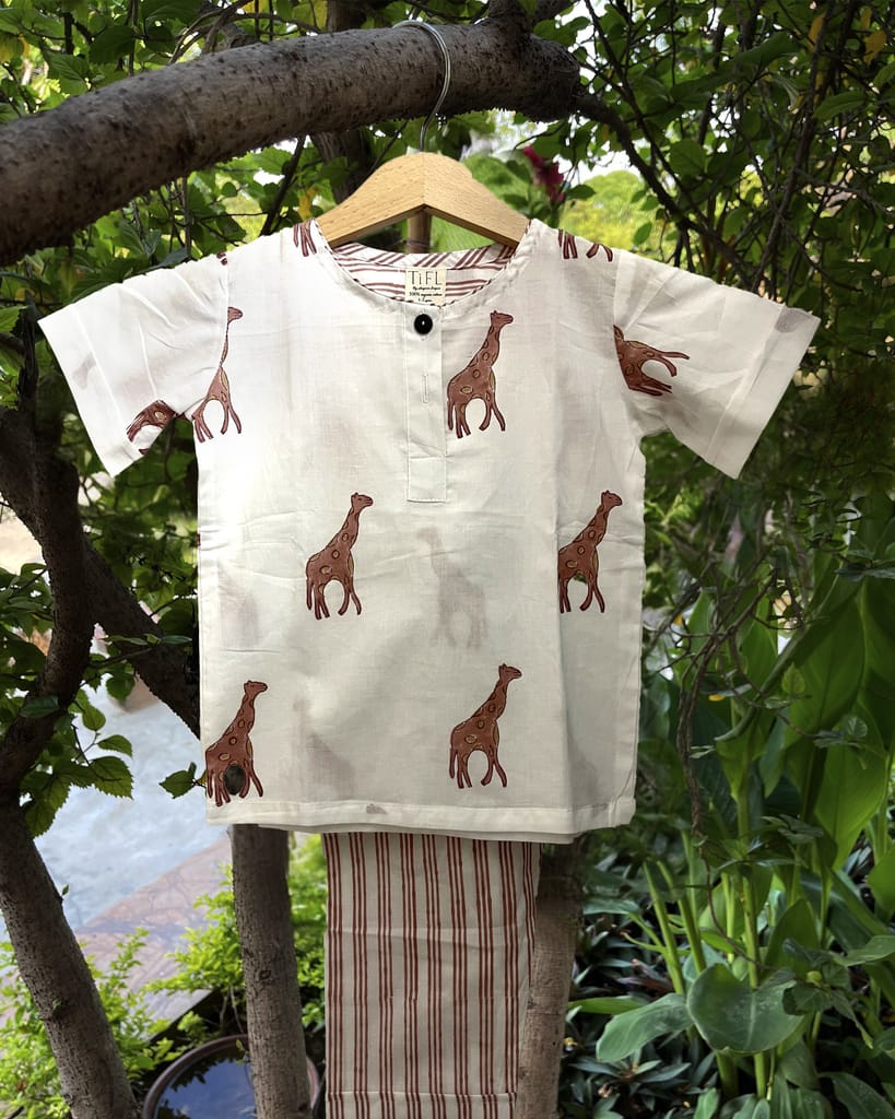 Casual kid wear with Graceful Giraffe Print by Aagaaz Jaipur view 2