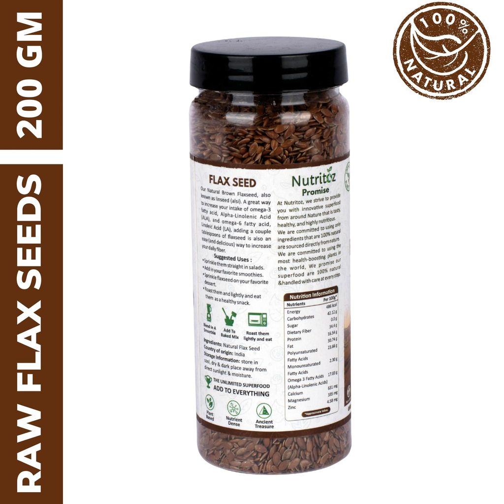 Nutritoz Natural Raw Flax Seeds naturally rich in Omega-3, Fiber, Calcium, Helps in Weight Loss or Management and Stronger Bones view 2