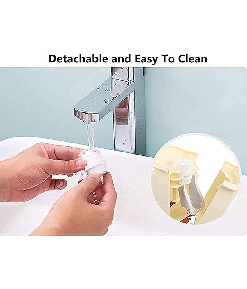 Plastic Toothbrush Holder with Cover Automatic Toothpaste Dispenser Set Dustproof with 3M Sticky Suction Pad Wall Mounted Kids Hands Toothpaste Squeezer view 2