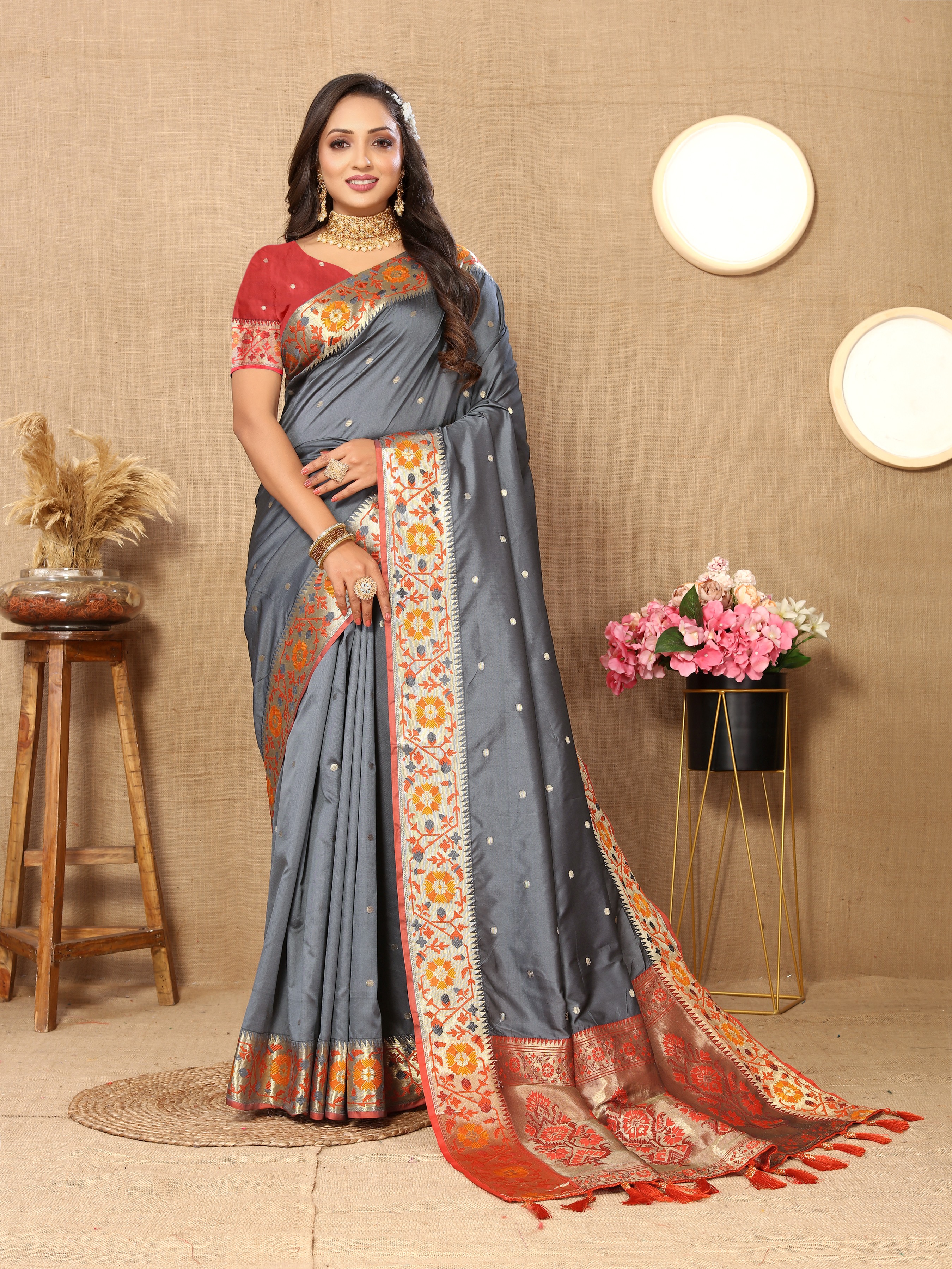 Soft Paithani silk saree with Meenakari weaw... view 2