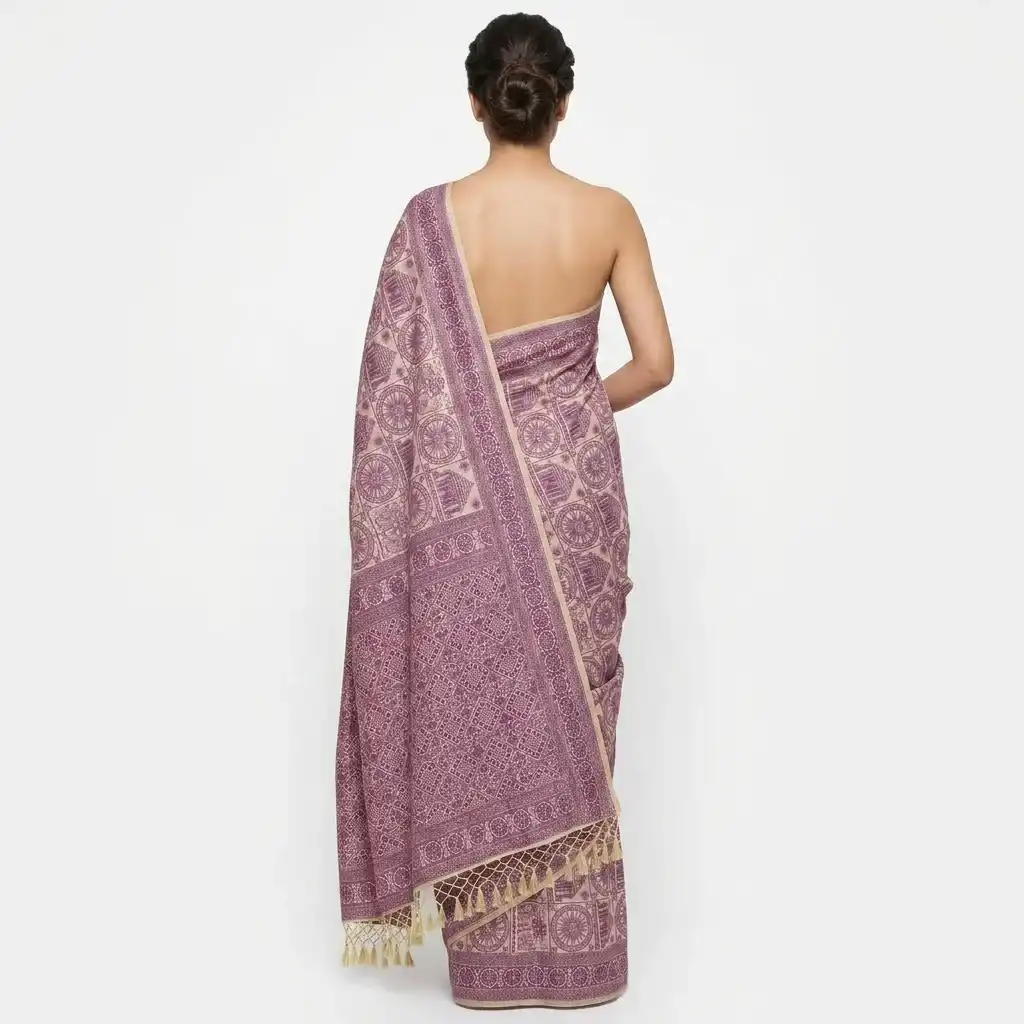 Tussar Sambalpuri Saree Geometric Floral Print – Multicolor view 2