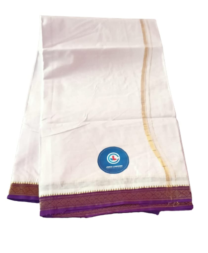 JINKA LAKSHMI COLLECTIONS Combo Handloom Pure Cotton Dhoti For Men With Borders 4 Meters Unstitched Pack of 2 (Multicolor-3) (Purple-Green) view 2