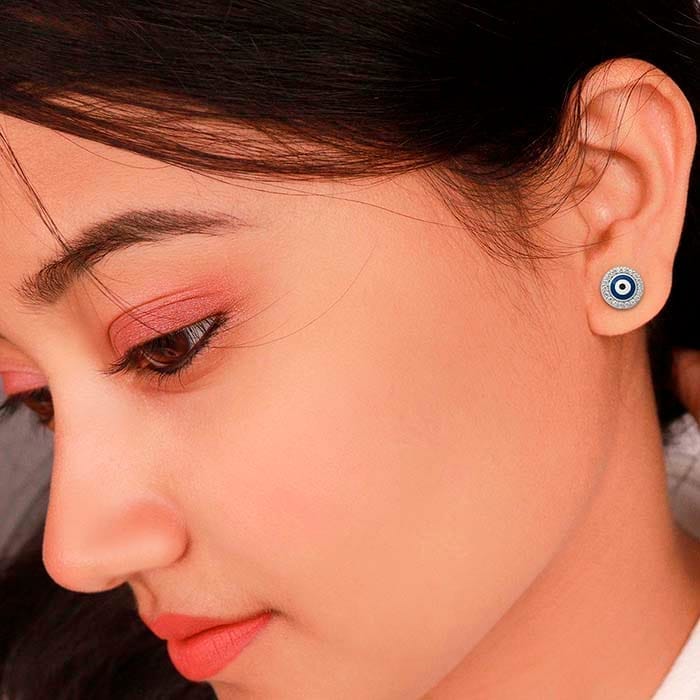 Silver Blue Evil Eye Stud view 2