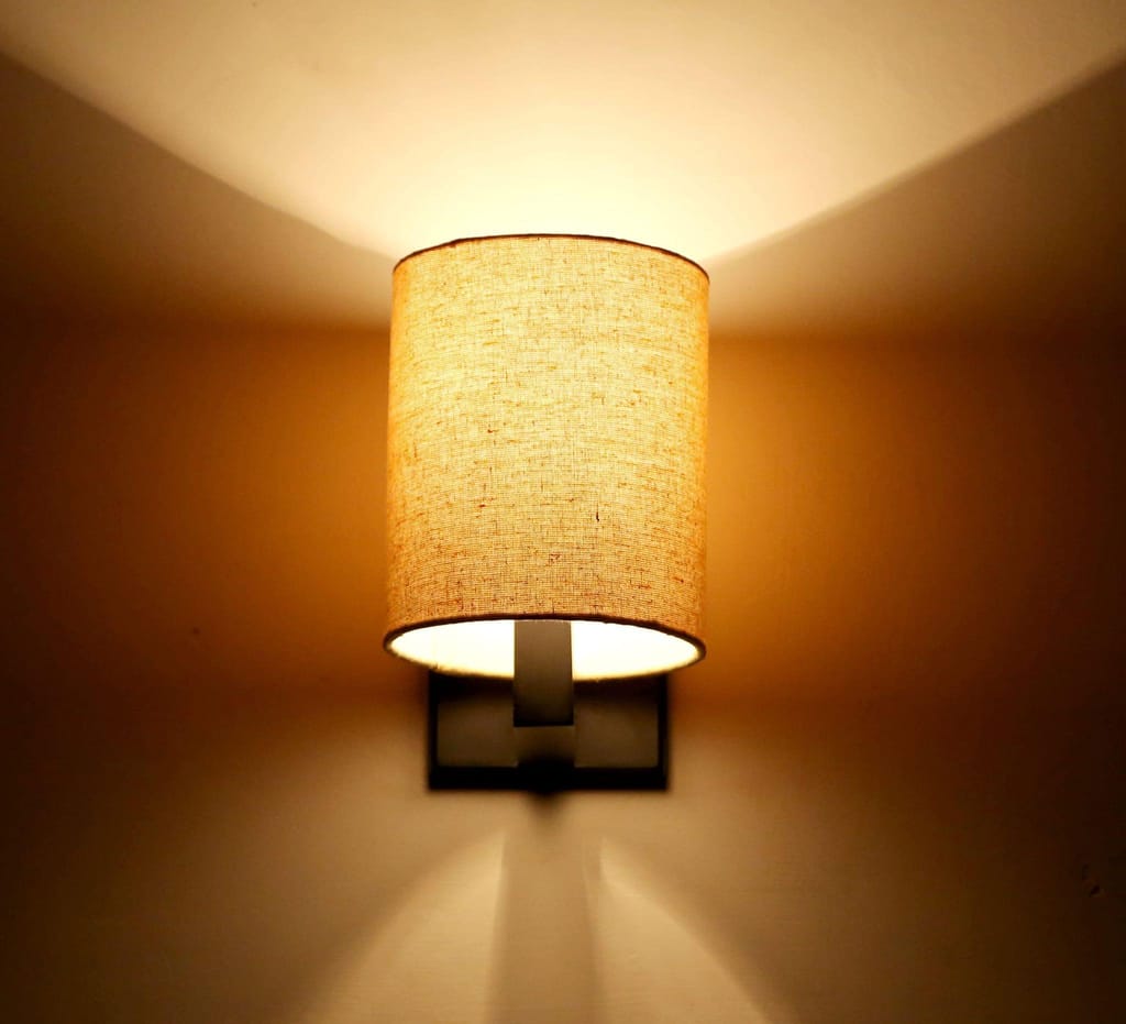 LIGHT ANGLE Gold Fabric Handmade & Wooden Base Up Wall Lamps Light (New-W-Gold) view 2