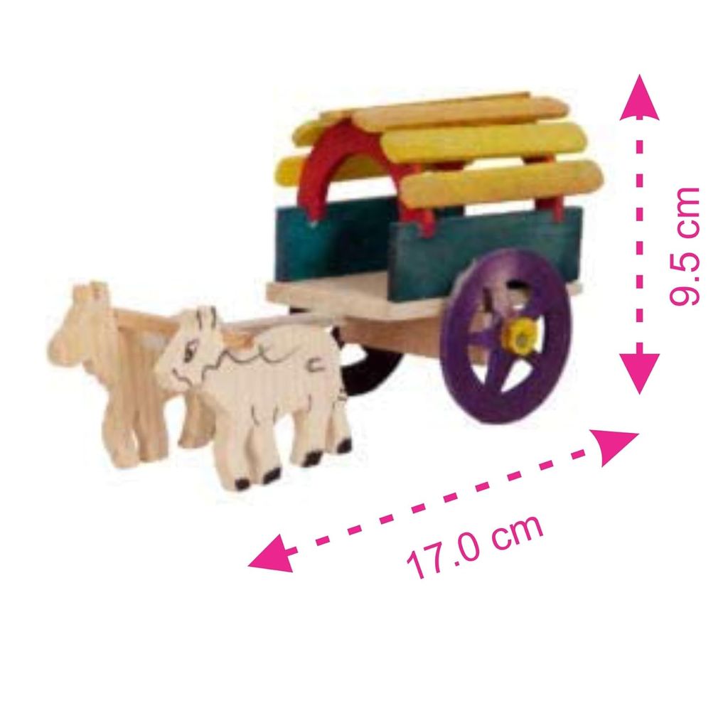 Hitesh Handicrafts - Wooden Bullock Cart Small Wooden Antique Beautiful Wooden Bullock Cart Shaped Wooden Hand Carved Handmade Bullock Cart Show Piece Multicolour Color May Vary Pack of 1 view 2