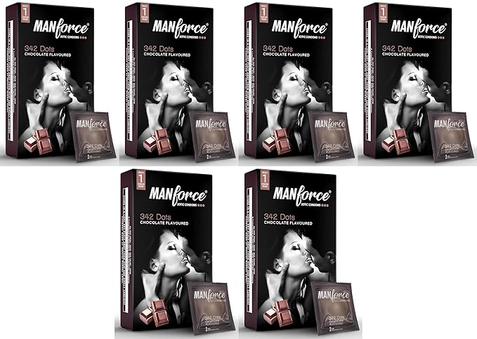 Manforce Xotic Chocolate Flavoured Condoms for Men| Dotted and Double Contoured for Intense Pleasur| Lubricated Latex Condoms| 10 Pcs x Pack of 6
