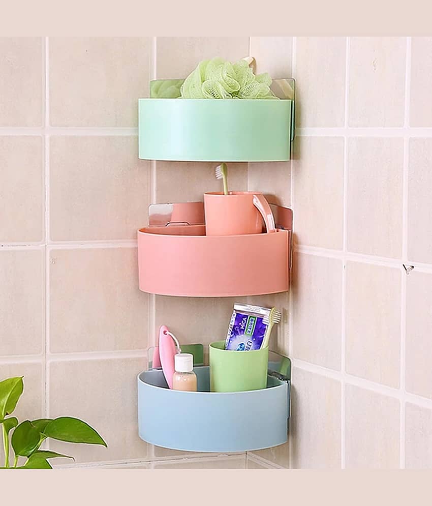 HINGOLSpace-Saving Plastic Corner Shelf: Self-Adhesive Triangle Shower Caddy, Kitchen Wall-Mount Organizer (Pack of 1) view 2