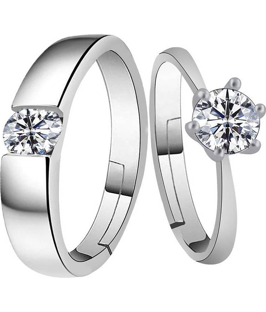 SILVERSHINE Silverplated Elegant LOVE Solitaire His and Her Adjustable proposal Diamond couple ring For Men And Women Jewellery view 2