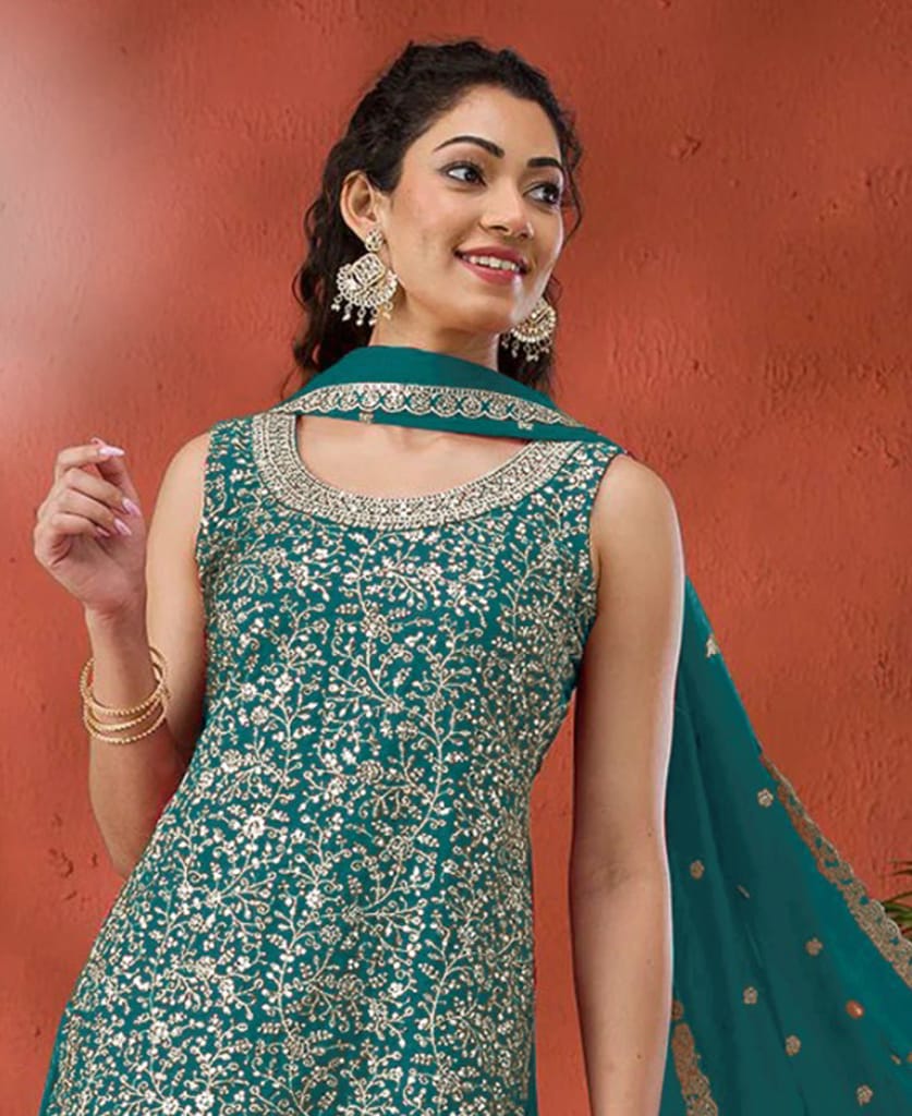 Designer Red Georgette Sharara Suit for Women view 2