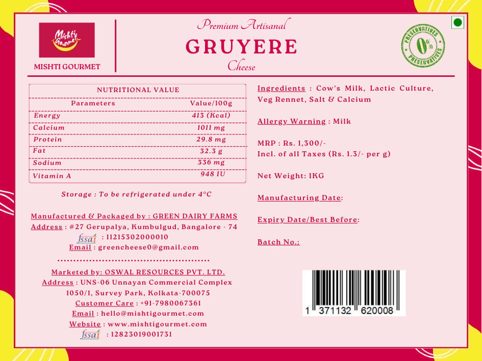 Mishti Gourmet Gruyère 1kg view 2