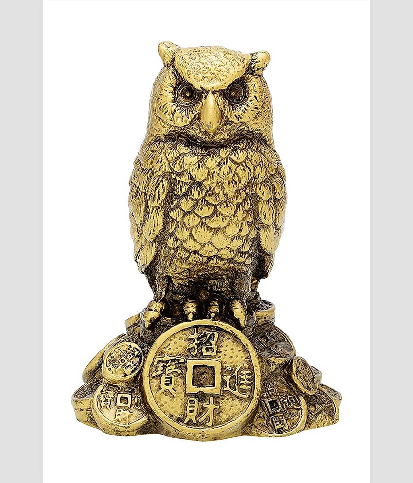 KESAR ZEMS FengShui Polyresin Owl Statue For Good Health, Wealth and Prosperity | Home decoration (6 x 5 x 10 CM,Golden) view 2