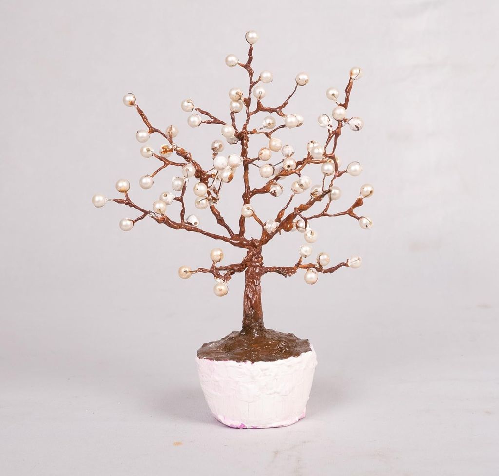 Bonsai Tree of Life Wire Sculpture With Faux Pearls view 2
