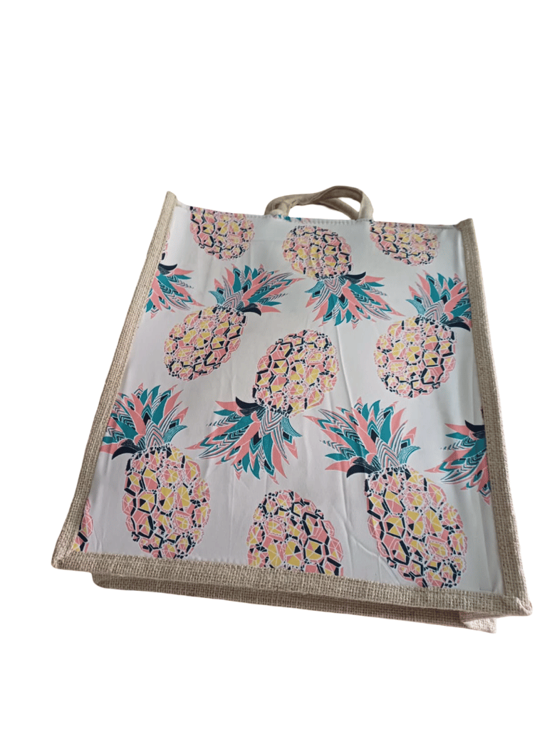 Chic Pineapple Print Jute Tote Bag with Zipper Closure view 2