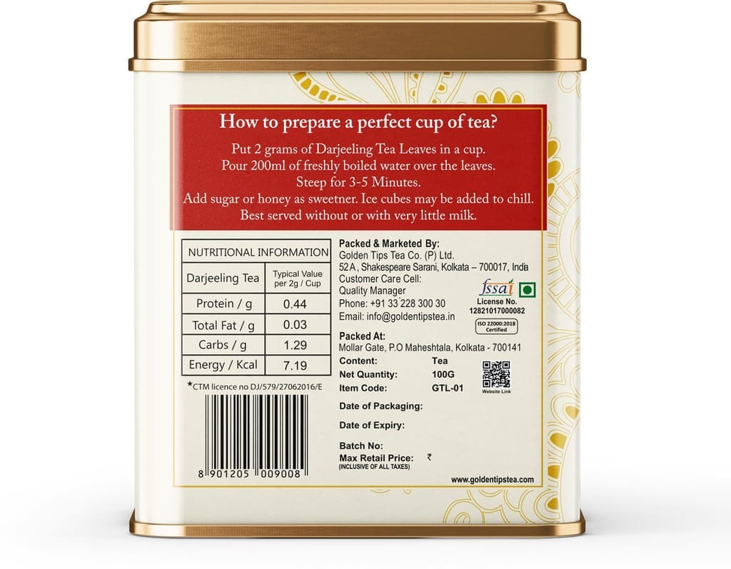 Golden Tips Darjeeling Black Tea, Premium Loose-Leaf Tea, Rich Aroma & Delicate Flavor, (100 Gram, 50 cups) view 2